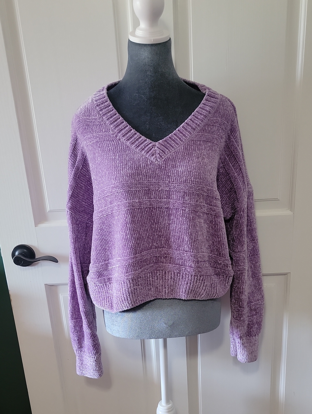 SO Lavender V-Neck Chenille Sweater